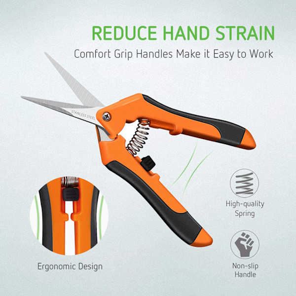 Handsax för trädgård, fjäderbelastade klippverktyg med titanbelagd precision, praktiska för att klippa blommor och örter, orange (16,5 cm)