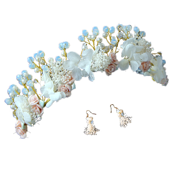 Bröllop Förlovning Tillfällen Accessoar, Justerbar Flexibel Pärlblomma Strass Tiara för Brudar & Blomsterflickor, Fri Frisyr för Födelsedag