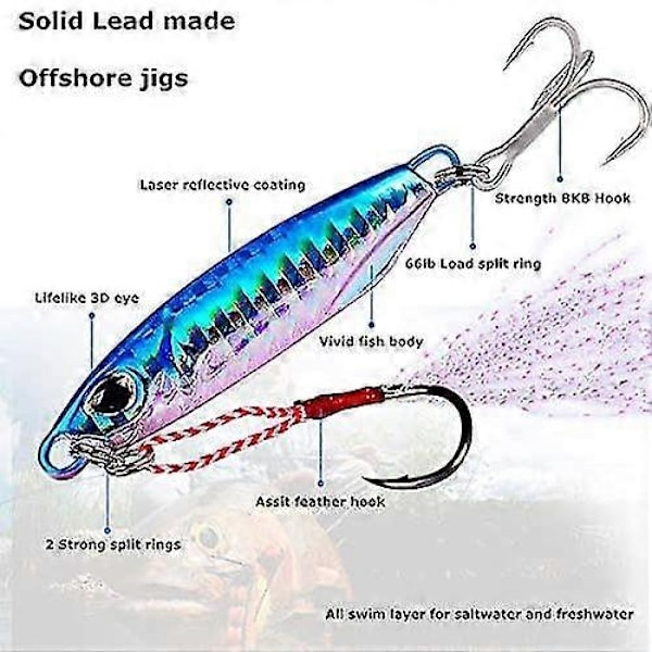 6 st Blyfärgade Jigging Fiskedrag, 10g 30g, Offshore Micro Butterfly Jigs för Tonfisk Kung Snapper Hundtand Grouper Bass, Långsam Metallfiske