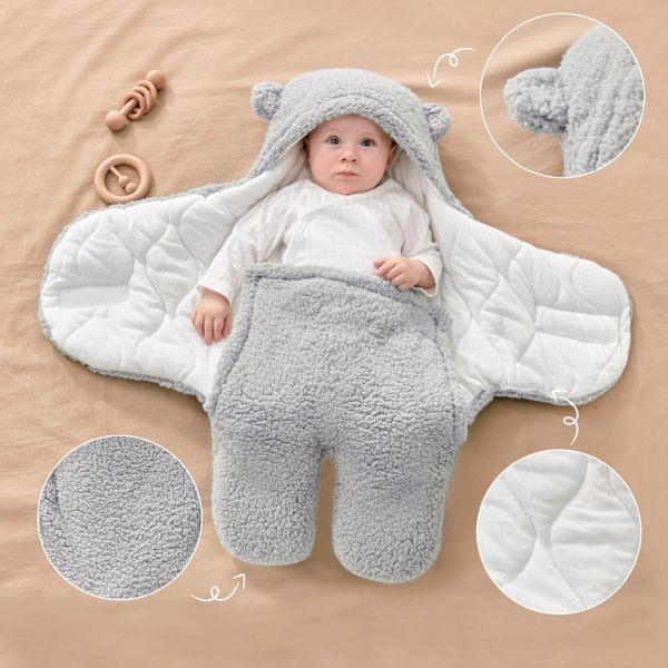 Teddy sovsäck baby, 2.0 Tog nyfödd mjukfodrad svep säck justerbar sovsäck filt för spädbarn bebisar nyfödda unisex baby grå S (0-3