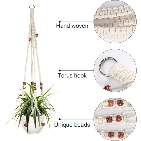 Set med 2 Macrame Hängande Korg Bomullsrep Hängande Korg Blomkruka Växthållare Hängare för Inomhus Utomhus Tak