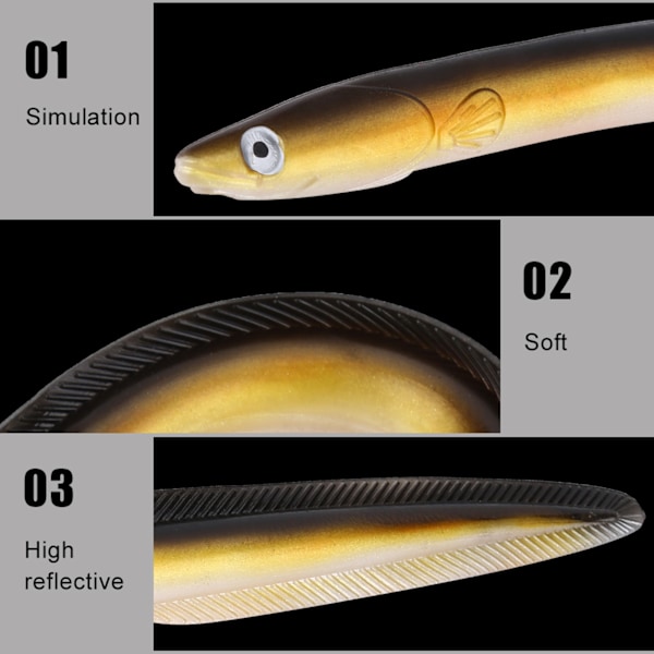 1 st stor mjuk ålformad PVC fiske simulerings artificiell simbete