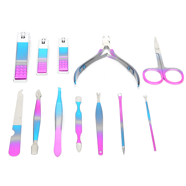 12-delad nagelklippare set ögonbrynssax död hud pusher manikyr pedikyr kit (7023C)
