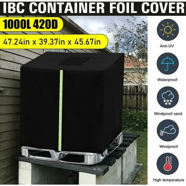 IBC-skydd, vattentank IBC-behållarpresenning, 420D UV-skydd IBC / regnskyddsöverdrag, med dragkedjeöppning, reflexremsa, för behållare