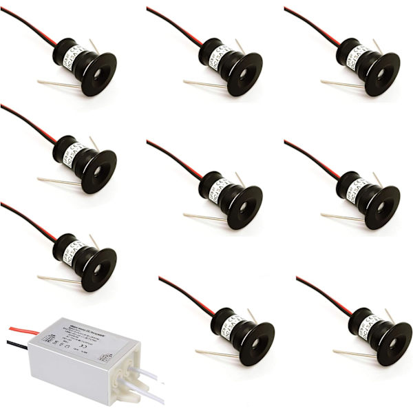 Set med 9 Mini LED Infällda Takspotlights för Kök, Trapphus, Garderob, Hall, DIY Belysning, Vitriner, Garderob, Litet Tak, Svart Skal