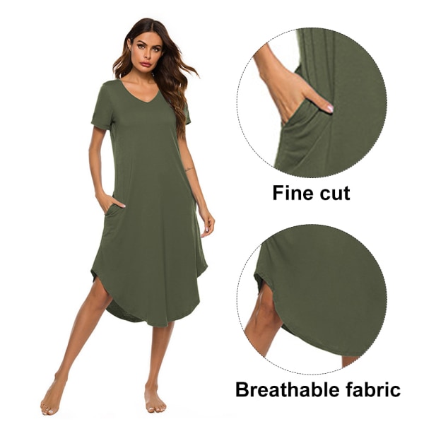 Nattskjorta för kvinnor Kortärmad Button Down Nattlinne Pyjamasklänning green L
