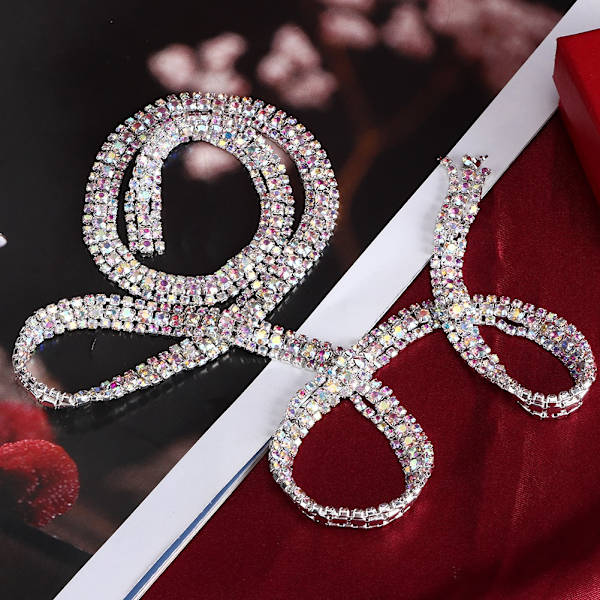 1 Yard 3 Rader Kristallglas Rhinestone Trimming Kedja Bröllop Kläder Dekor Silver AB Färgglad
