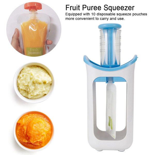 Squeeze Station Press & Store System Bärbar Barn Fruktpuré Press Matpåsar för Hemkök(Blå )