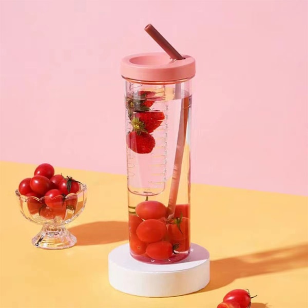 700 ml halmkopp transparent plastvattenflaska med halm bärbar juicekopp dricksflaska rosa
