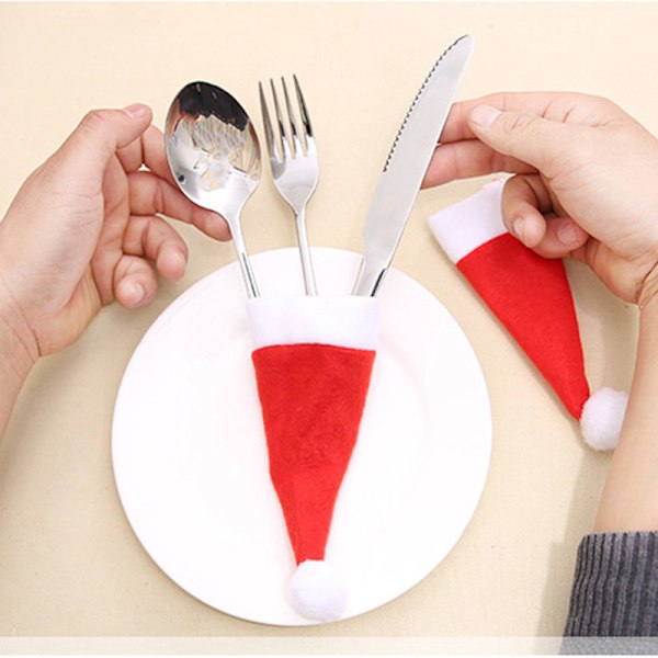 Bestickhållare Set för Julklapp, Festlig Atmosfär med 10 Delar Bestickhållare, Organisera Med Stil för Julbordsdekoration, Mini Tomte