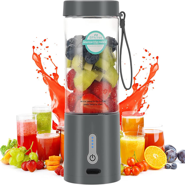 Smoothiemixer, Portabel Blender med BPA-fri Kropp, Sex Blad för Kraftfull Mixning, USB Uppladdningsbart 4000mAh Batteri, Livsmedelsgodkänd Säker för Resor