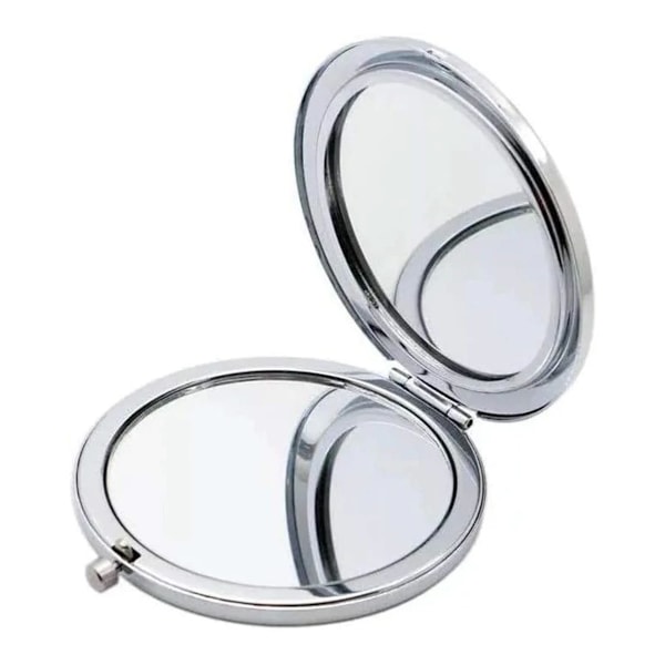 Resespegel för smink, kompakt spegel, handhållen, dubbelsidig, bärbar fickspegel - silver
