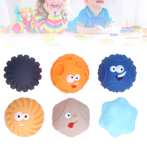 6 st/set Texturerad sensorisk klämboll mjuk baby handfångst skallerleksaker för 6 månader gamla barn småbarn