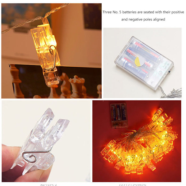 3m 20 LED fotoklämmor ljusslinga batteridriven och fjärrkontroll ljusslinga med klämmor för att hänga bilder, kort, konstverk, varmvit