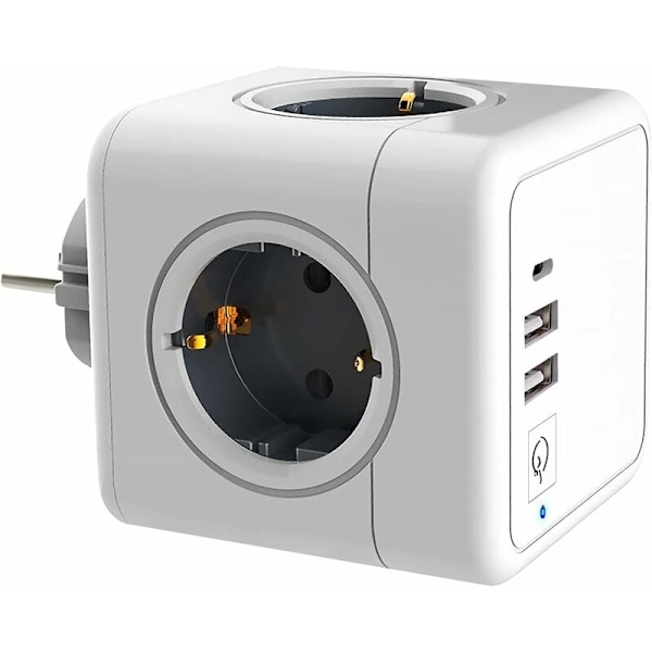 Kraftfull Kompakt Kub, Utan Överspänningsskydd För 3 Uttag 3 USB-A 1 Type-C, Stöder Upp Till 7 Enheter, Smart Snabbladdning, Perfekt För Resor Hemma Och
