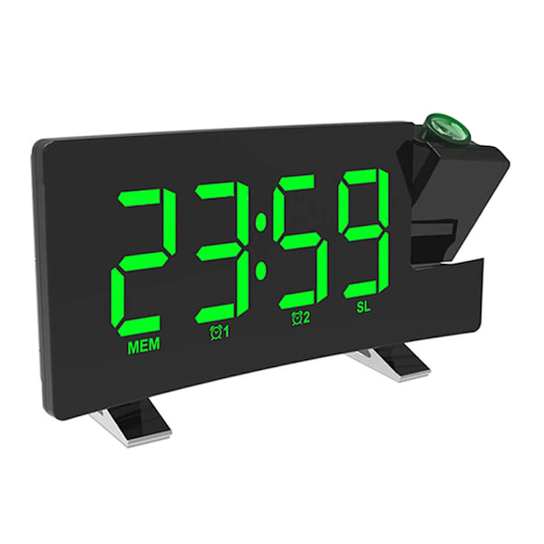 Projektionsväckarklocka, digital väckarklocka med projektion, radioväckarklocka med USB-port, dubbel alarm, 5 alarmtoner med 3 volymer, 0-100%