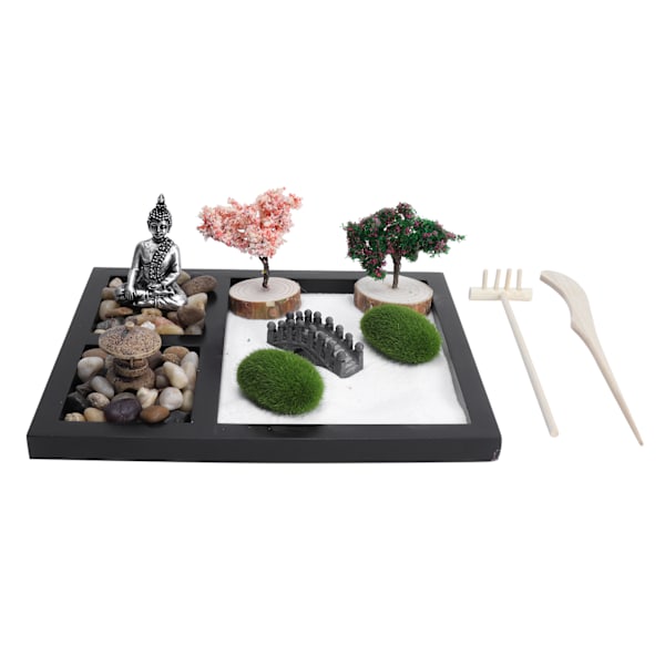 Zen-trädgårdssandbord Buddha-staty sandlåda japansk stil skrivbord bricka hantverksdekoration