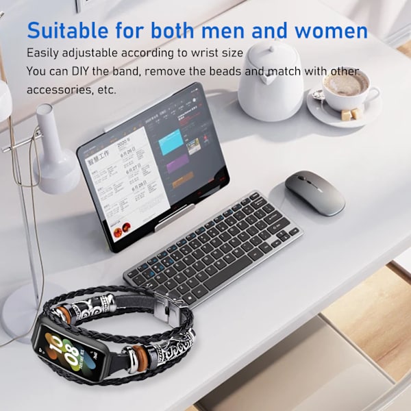Smartwatch-armband i läder, retro, snyggt, bekvämt, robust, spänne i rostfritt stål, ersättningsarmband för Huawei Band 7, svart