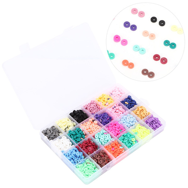 Lera Pärlor DIY 24 Färger Mjuk Keramik Platt Rund Pärla Kit Väska för Smycken Halsband Armband Tillbehör Dekoration