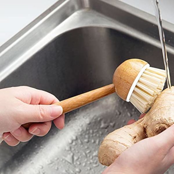 Skrubbor Bambu Diskborste Trä Rengöringsskrubbar Set för Grytor Kastruller Kök Diskho Grönsaker Tvätt, Set om 3