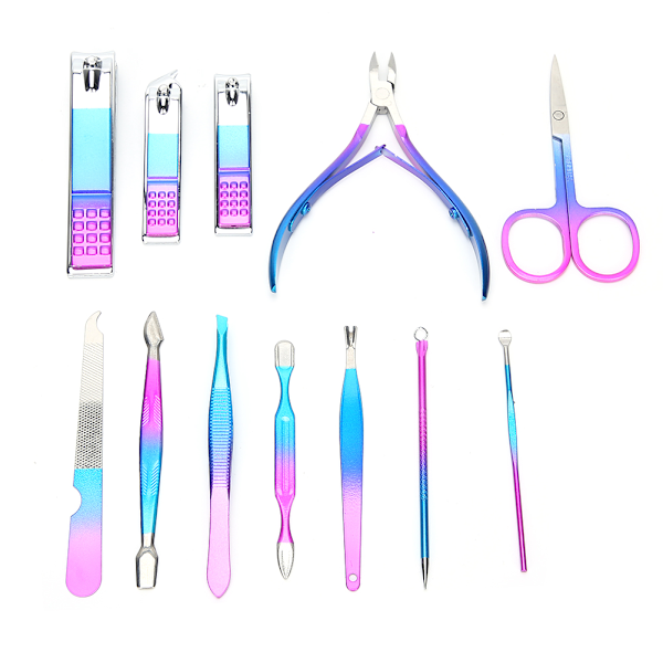 12-delad nagelklippare set ögonbrynssax död hud pusher manikyr pedikyr kit (7023C)