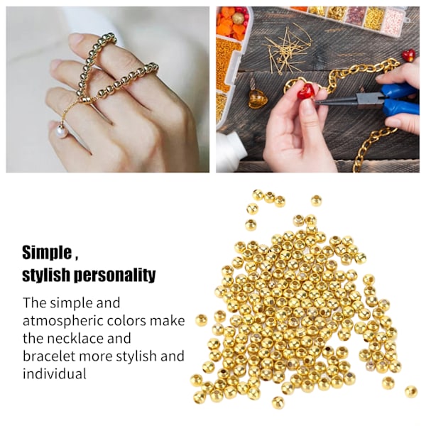 200 st smyckespärlor Enkla material Armband Halsband Tillbehör Partitionspärlor för DIY Smycken Imitation Guld