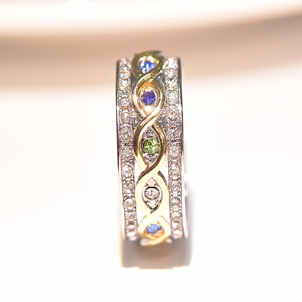 Diamantring, Sterlingsilver Glänsande Full Diamant Multi Ädelsten Klassisk Förlovnings- och Vigselring för Kvinnor