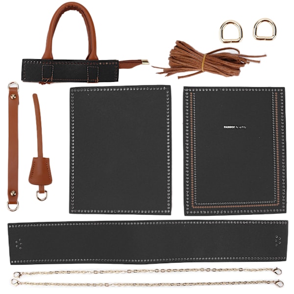 DIY virkad väska handgjord fashionabel stil legering konstläder handväska för hantverksälskare (svart)