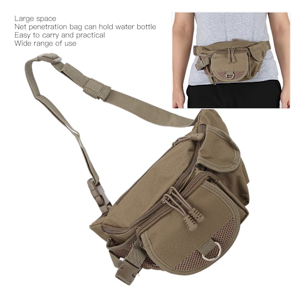 Fiskeväska Bärbar Polyester Förvaringsväska Bumbag Justerbar för Utomhusvandring KlättringKhaki