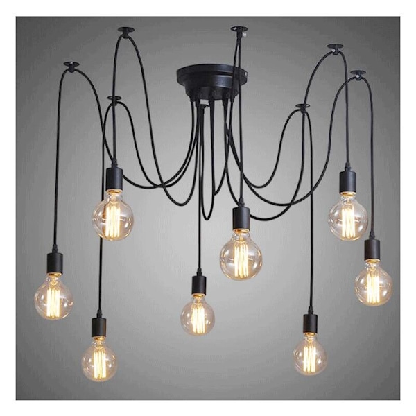 Justerbar industriell retro pendellampa 8-armad multi-ljus taklampa hängande sovrum restaurang bar café spindellampa (utan glödlampa)
