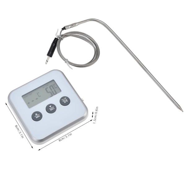Kötttermometer Smart 3 knappar Digital LED-display Multifunktionell Ugns Termometer med Sond för Matlagning Bakning BBQ Vit