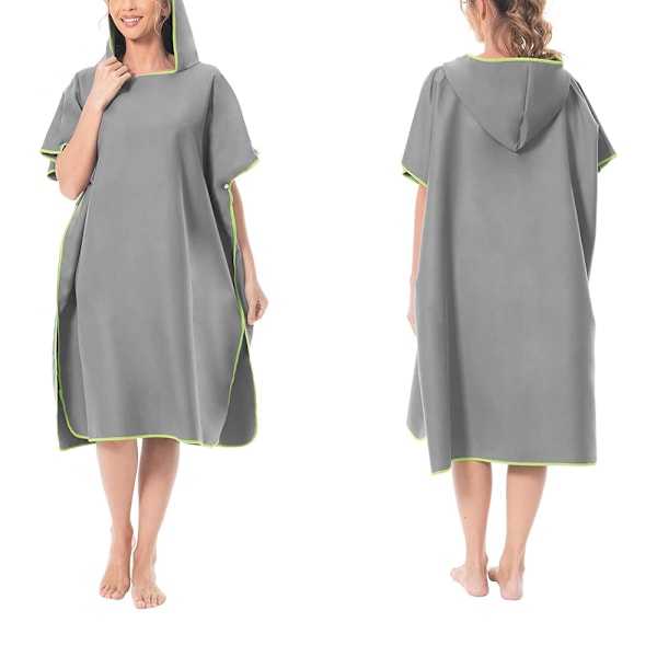Surfponcho med integritetsskydd, grå strandhandduksrock i mikrofiber med snabbtorkande teknologi och justerbara ärmar, perfekt för multifunktion