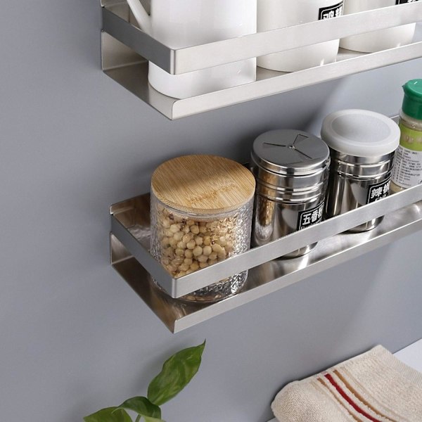 Elegant Rostfri Design Vägg Hylla, Fuktsäker Organizer i Rostfritt Stål, Utrymmesbesparande Väggmonterad Förvaring för Kök Sovrum Vardagsrumsinredning