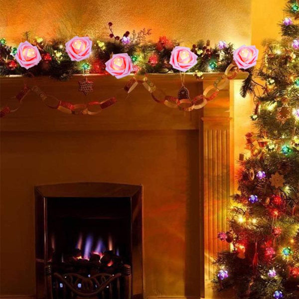LED-rosblomster ljusslinga, inomhus vit blomster ljusslinga romantisk batteridriven ljusslinga för inomhus utomhus trädgårdsdekorationer