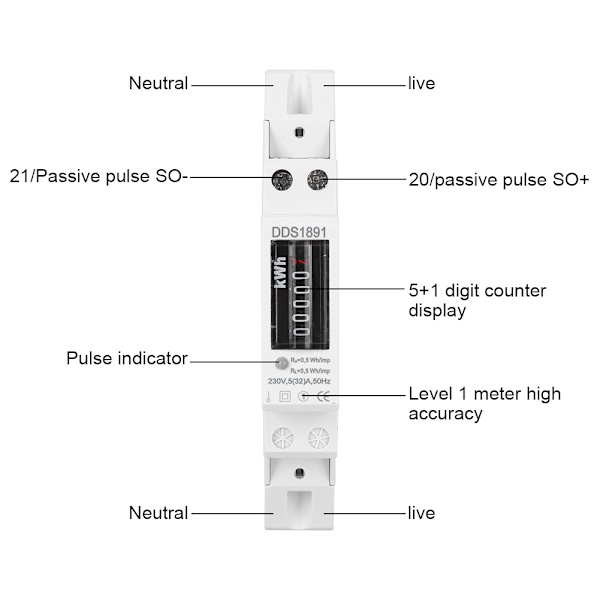 Enfas Meter DDS1891 Hög Noggrannhet 2P LCD Elräknare 50Hz 230V