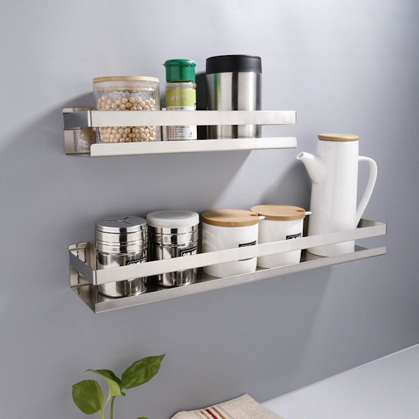 Elegant Rostfri Design Vägg Hylla, Fuktsäker Organizer i Rostfritt Stål, Utrymmesbesparande Väggmonterad Förvaring för Kök Sovrum Vardagsrumsinredning
