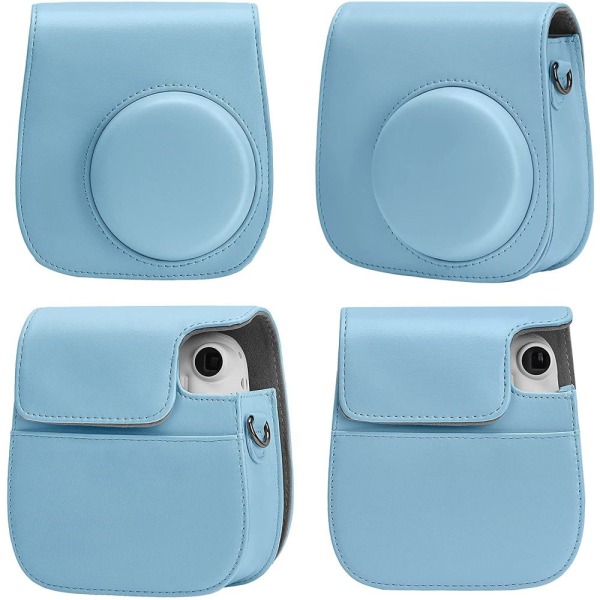 Cpano PU Läder Kameraväska för Instax Mini 11 Direktkamera med Justerbar Rem och Väska (Blå)