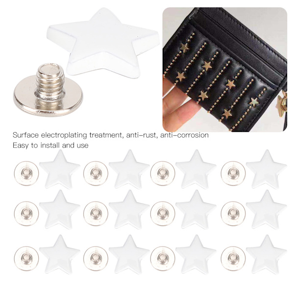 50 set stjärnrivetskruv i zinklegering för väskor, kläder, skor och bälten, 12 mm, vit