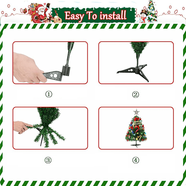 Högkvalitativt PVC-material, Mini Julgran: 60 cm Bordsgran Konstgjord Julgran med Stabil Metallstam, Realistiska Frodigt Gröna Grenar,