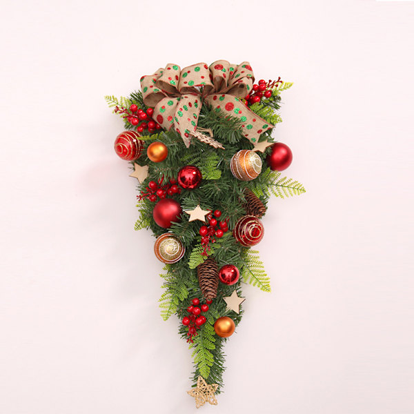 Upp och Ner Julgran Rotting Juldekorationer Konstgjorda Blomsterrosetter Dörrhängare för Öppen Spis och Vardagsrum