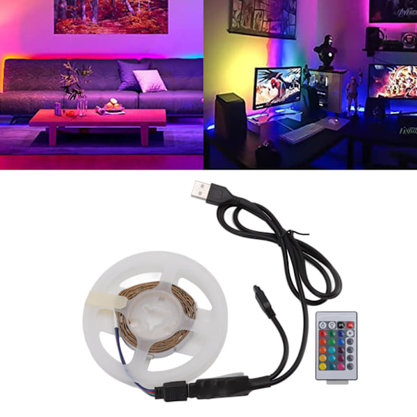 RGB LED-remsor 5V USB RGB LED-remsa med Bluetooth-appkontroll 24 knappar IR-fjärrkontroll för fest bar bröllop 2m / 6,6ft