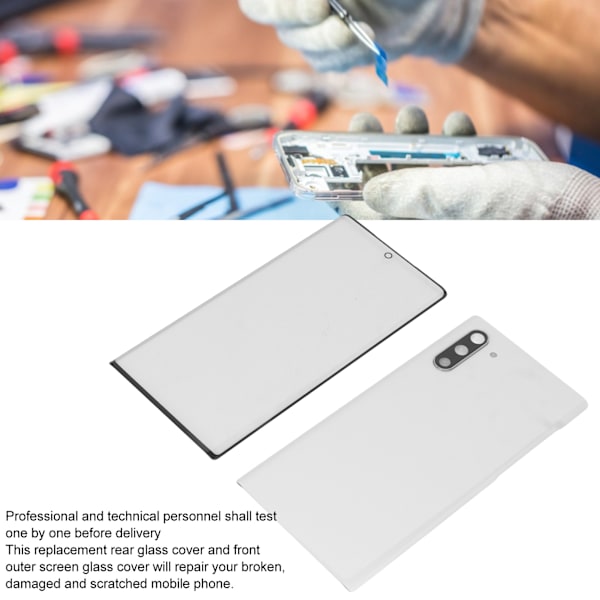 Ersättningsbaksida Glas Skal Framsida Skärm Glas Reparationskit för Samsung Galaxy Note 10 Vit