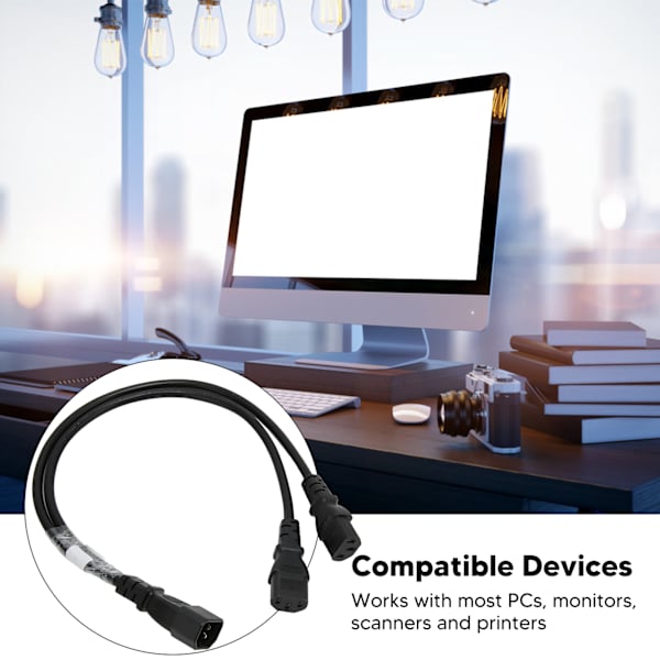 Enkel C14 till Dubbel 5 15R C13 Sladd Kort Ström UPS Server Y Splitter Adapter Kabel för PC Monitor Skrivare