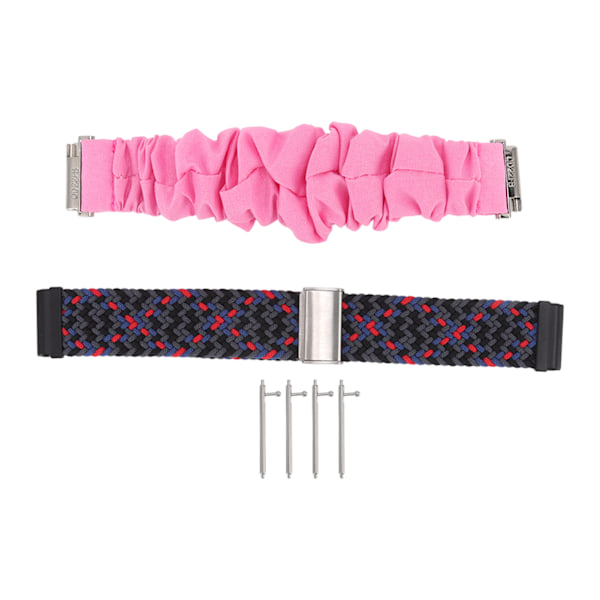 Flätat nylonklockarmband i rostfritt stål med spänne, 4 fjäderstångsersättning, scrunchie-klockarmband för Fitbit Versa