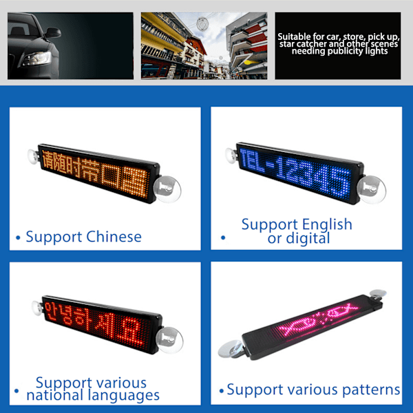 LED-matrispanel 12x72 punkter Bluetooth APP-kontroll Programmerbar rullande LED-skylt för butik bil bar hotell