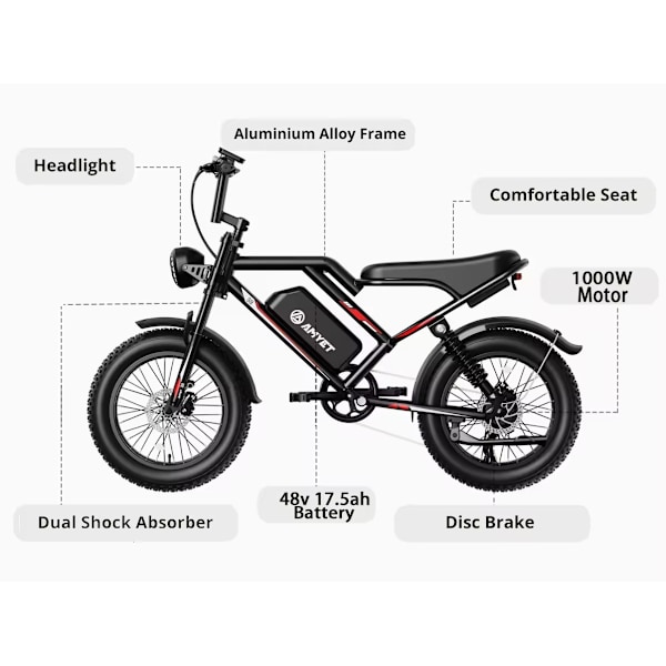 2025 - Elcykel - Ebike - S8 OOK-TEK 1000W 48V 17.5ah - 45km Svart
