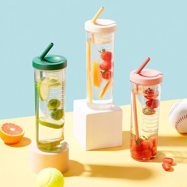 700 ml halmkopp transparent plastvattenflaska med halm bärbar juicekopp dricksflaska rosa