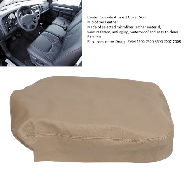 Armstödsöverdrag i Mikrofiberläder för Centerkonsolen, Ersättning för Dodge RAM 1500 2500 3500 2002‑2008 Beige