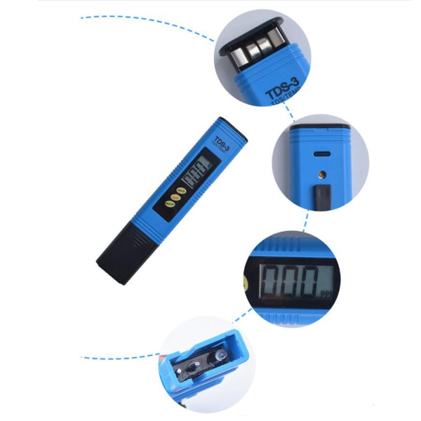 PH-mätare TDS EC PH temperatur 4 i 1 set, vattenkvalitetstestare med hög noggrannhet, pooltestare vattentestare med LCD-display, digital TDS