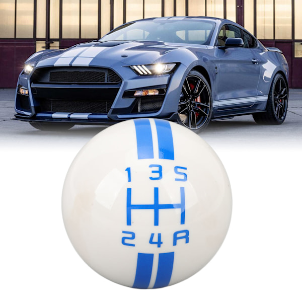 5 Växlad Växelspaksknopp Rund Boll Manuell Växelspaksknopp med 3 Adaptrar för Mustang 1967‑2018 Vit Blå